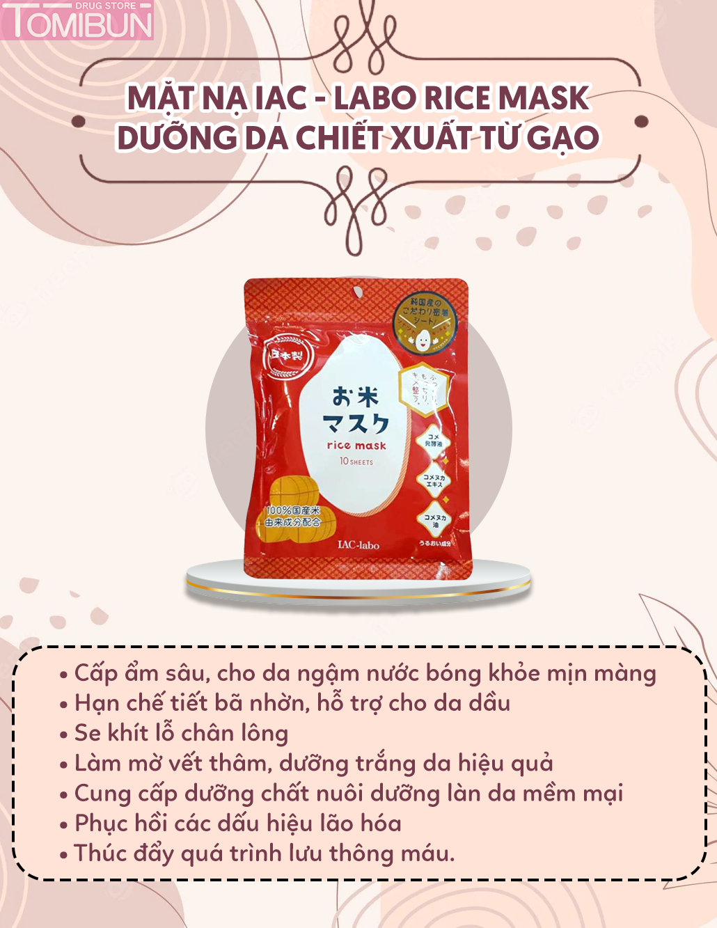 MẶT NẠ IAC - LABO RICE MASK DƯỠNG DA CHIẾT XUẤT TỪ GẠO 10 MIẾNG